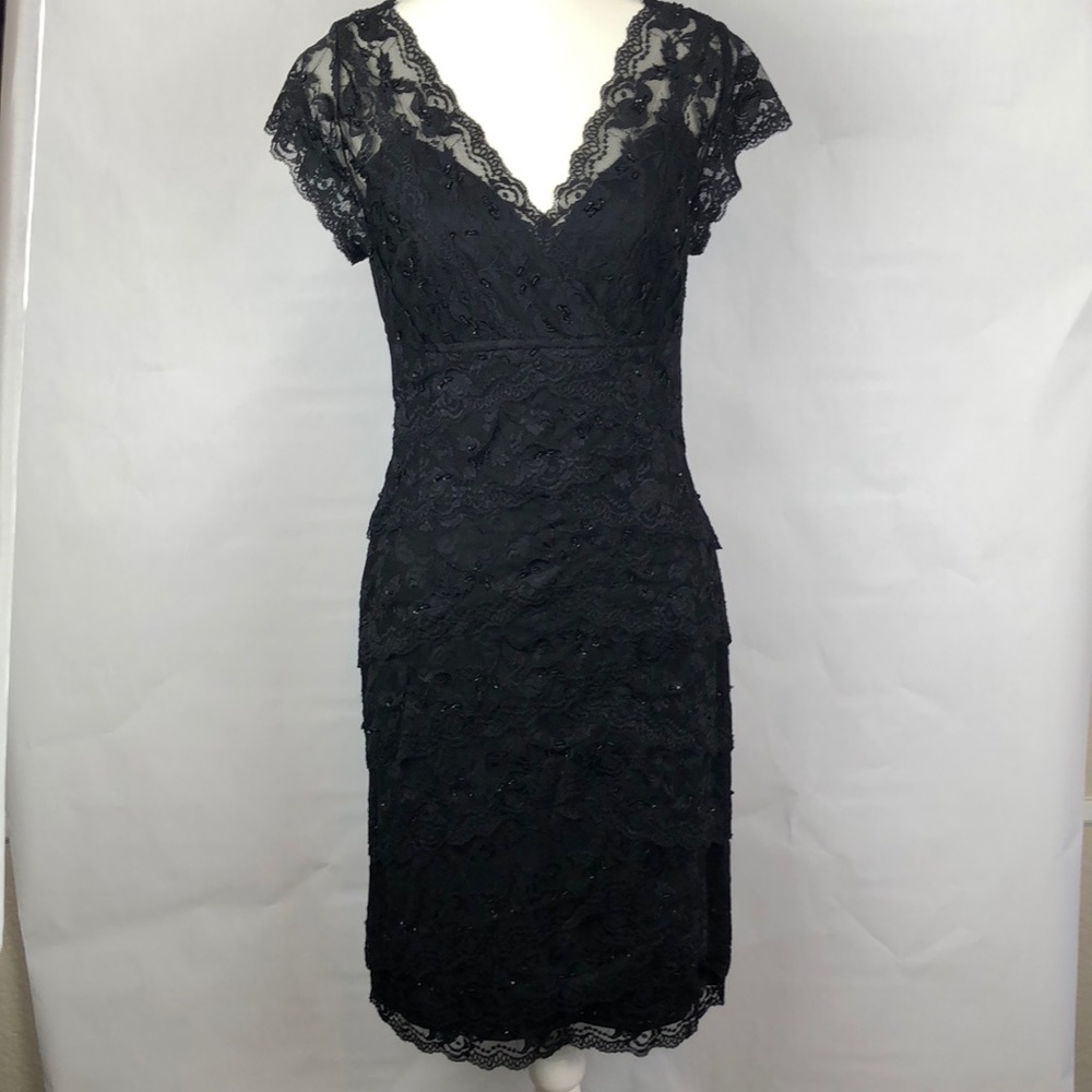 Marina Black lace dress bead sequin detailing Size 8P